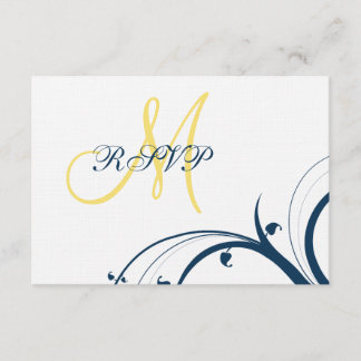 Carte RSVP de mariage initiale Jaune, Bleu Frotles