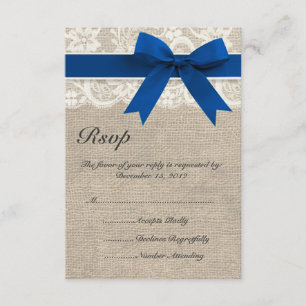 Carte RSVP de mariage ivoire et dentelle bleue et 