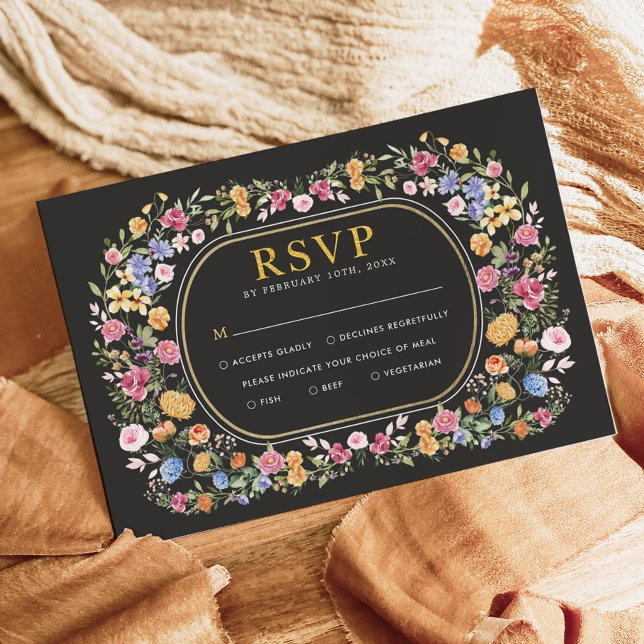 Carte RSVP de mariage Jardin Fleur sauvage coloré (Créateur téléchargé)