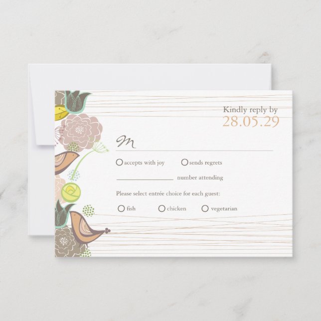 Carte RSVP de mariage Jardin Floral aux oiseaux ro (Devant)