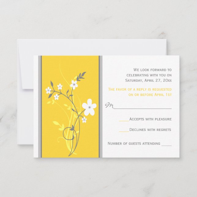 Carte RSVP de mariage jaune, gris, blanc (Devant)