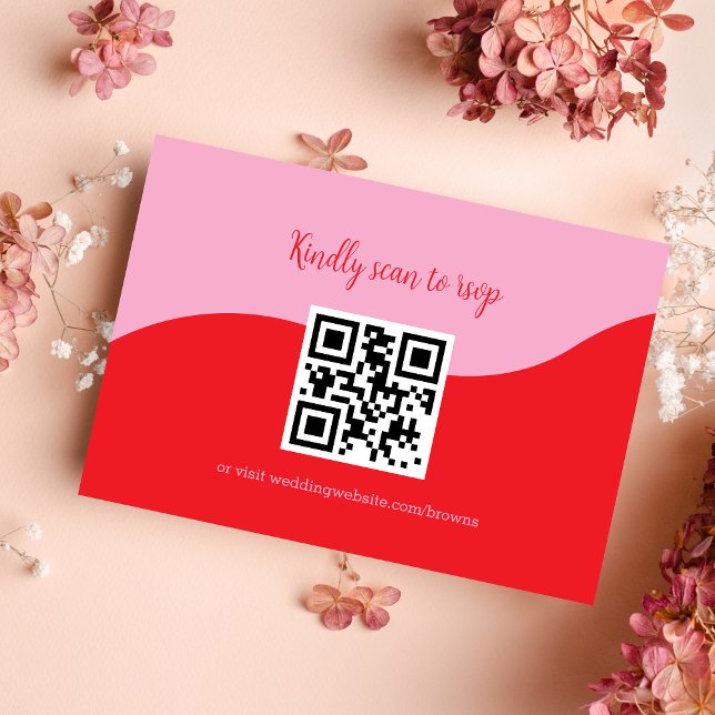 Carte RSVP de mariage les années 70 rose et rouge  (Créateur téléchargé)