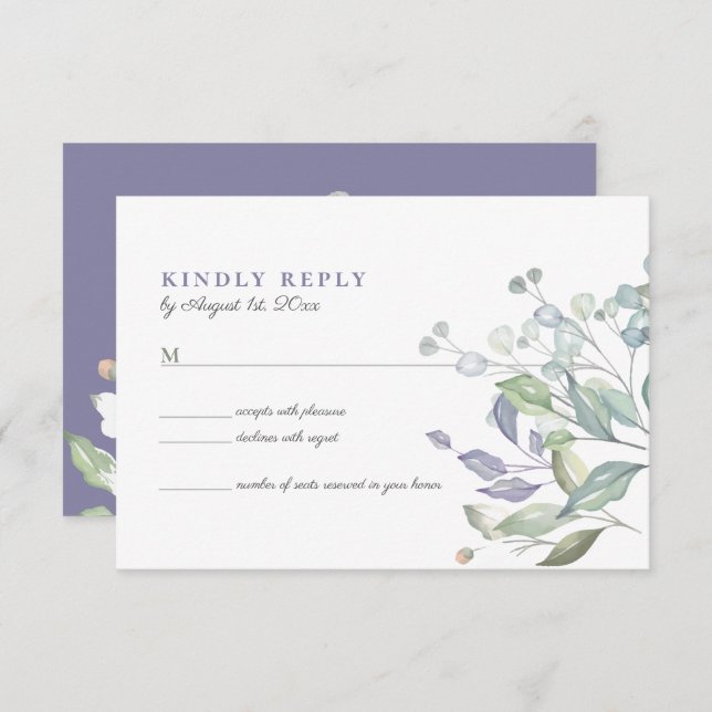 Carte RSVP de mariage Lilac vert violet (Devant / Derrière)
