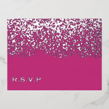 Carte RSVP de mariage Magenta et Argent