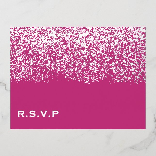 Carte RSVP de mariage Magenta et Argent (Recto)