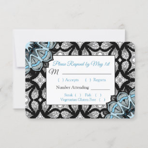 Carte RSVP de mariage Mandala noir et bleu