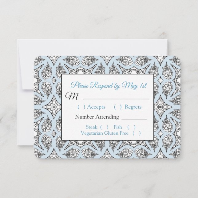 Carte RSVP de mariage Mandala noir et bleu (Devant)