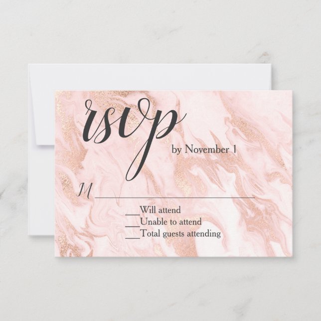 Carte RSVP de mariage marbré rose or (Devant)