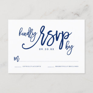 Carte RSVP de mariage marine à la main chic