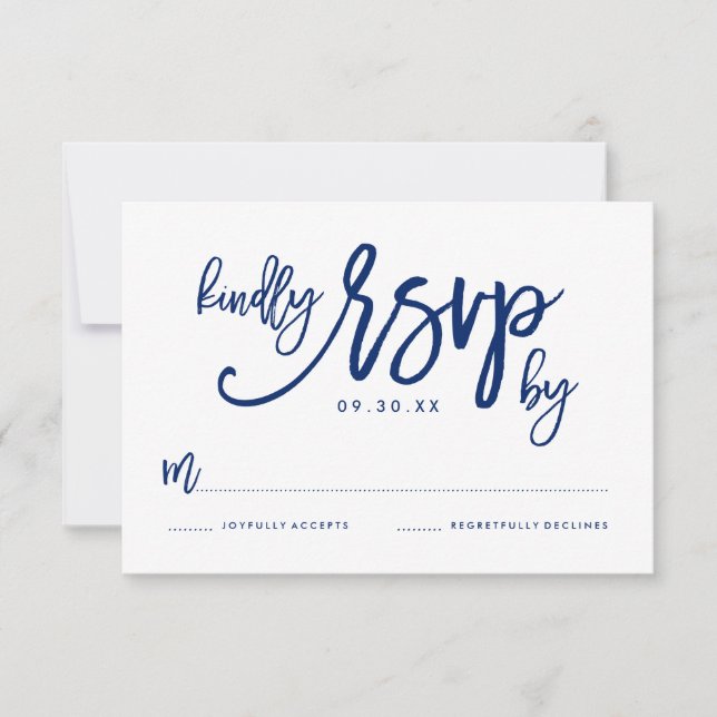 Carte RSVP de mariage marine à la main chic (Devant)