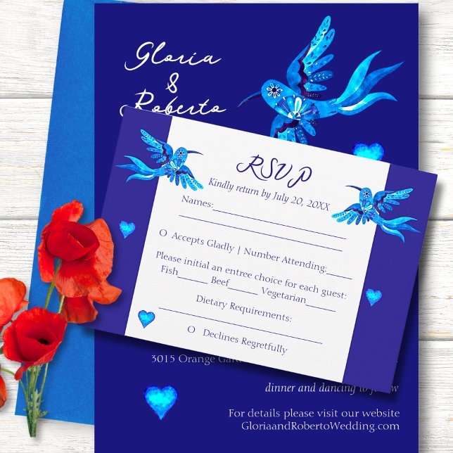 Carte RSVP de mariage mexicaine Boho bleu (Créateur téléchargé)