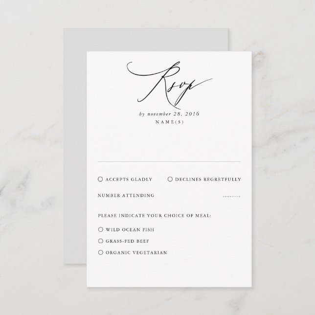 Carte RSVP de mariage minimal blanc et gris modern (Devant / Derrière)