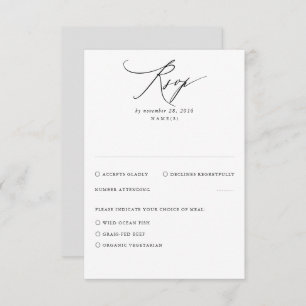 Carte RSVP de mariage minimal blanc et gris modern