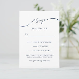 Carte RSVP de mariage minimal bleu marine moderne
