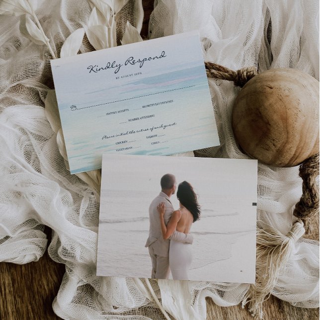 Carte RSVP de mariage minimal de plage aquarelle (Créateur téléchargé)