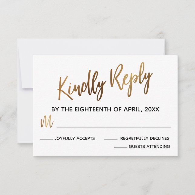 Carte RSVP de mariage minimal de typographie or Fa (Devant)
