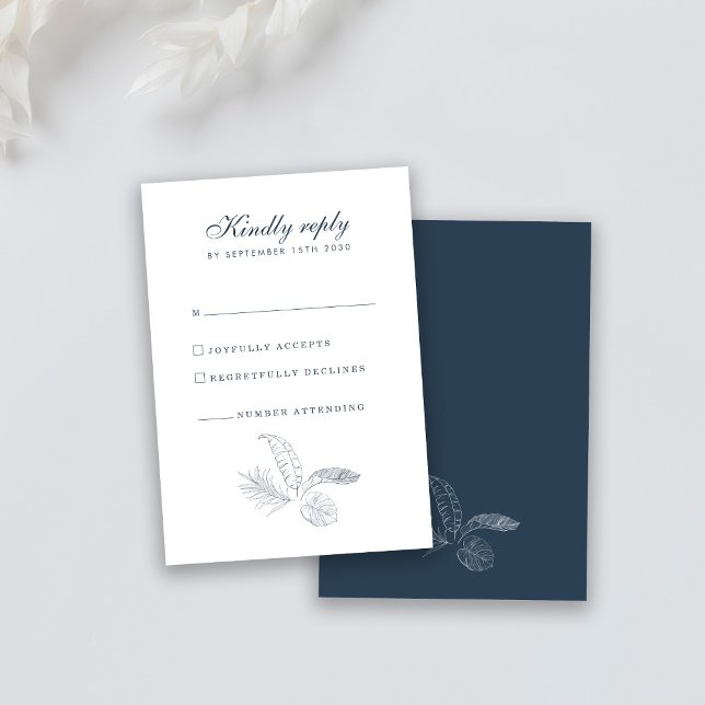 Carte RSVP de mariage minimal feuille tropicale (Créateur téléchargé)