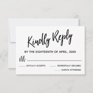 Carte RSVP de mariage minimale en noir et blanc