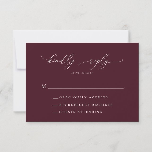 Carte RSVP de Mariage Minimaliste Bourgogne (Devant)