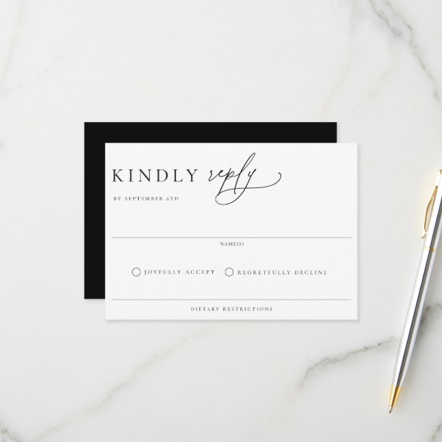Carte RSVP de mariage minimaliste chic contemporai (Devant/Arrière en situation)