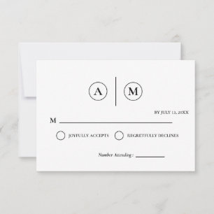 Carte RSVP de mariage minimaliste Noir et blanc