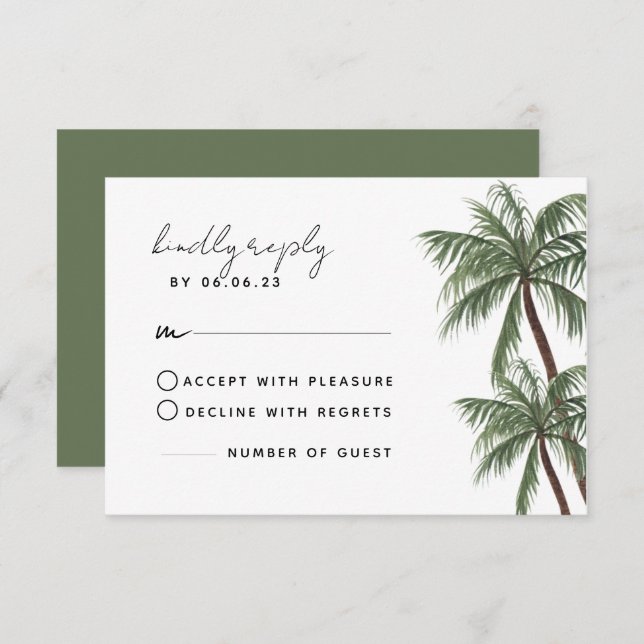 Carte RSVP de mariage minimaliste Palm Trees (Devant / Derrière)