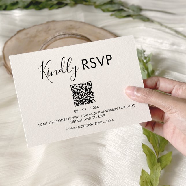Carte RSVP de mariage minimaliste QR (Simple Minimalist QR Code Wedding RSVP Card)