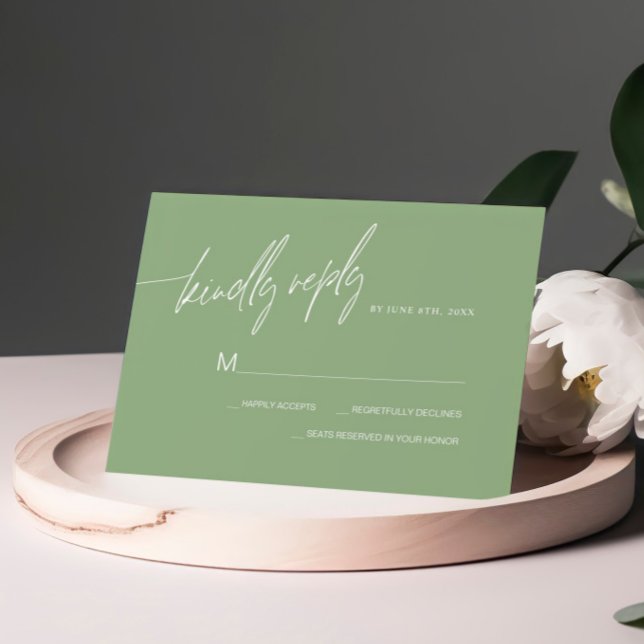 Carte RSVP de mariage minimaliste Sage Green (Créateur téléchargé)