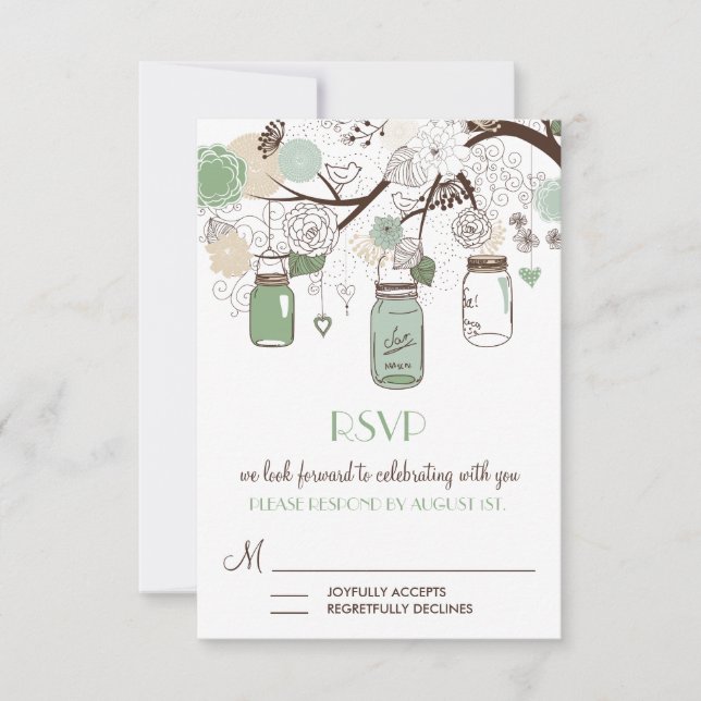 Carte RSVP de mariage Mint Green Mason Jars (Devant)