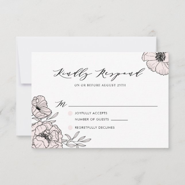 Carte RSVP de mariage moderne aux fleurs rose vif (Devant)