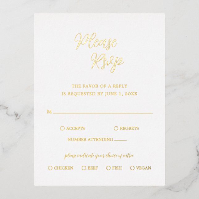 Carte RSVP de mariage moderne Gold Foil contempora (Recto)