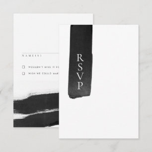 Carte RSVP de mariage moderne noir + encre blanche