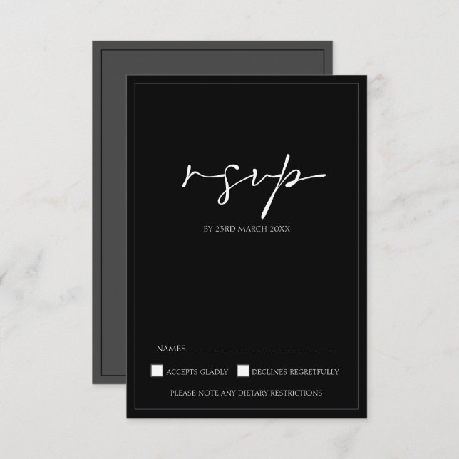 Carte RSVP de mariage moderne noir et blanc (Devant / Derrière)