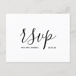 Carte Rsvp de mariage moderne Script noir et blanc