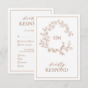 Carte RSVP de mariage Monogramme de crête feuillue
