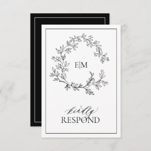 Carte RSVP de mariage Monogramme de crête noire bl