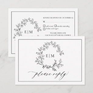Carte RSVP de mariage Monogramme de crête noire bl
