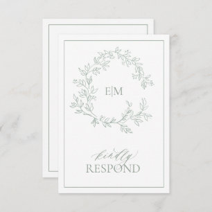 Carte RSVP de mariage Monogramme de crête verte Sa