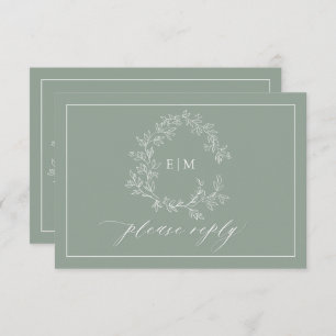 Carte RSVP de mariage Monogramme de crête verte Sa