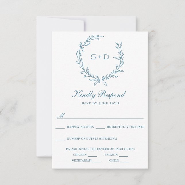 Carte RSVP de mariage monogramme minimaliste (Devant)