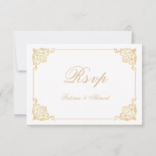 Carte RSVP de mariage musulman baroque blanc blanc