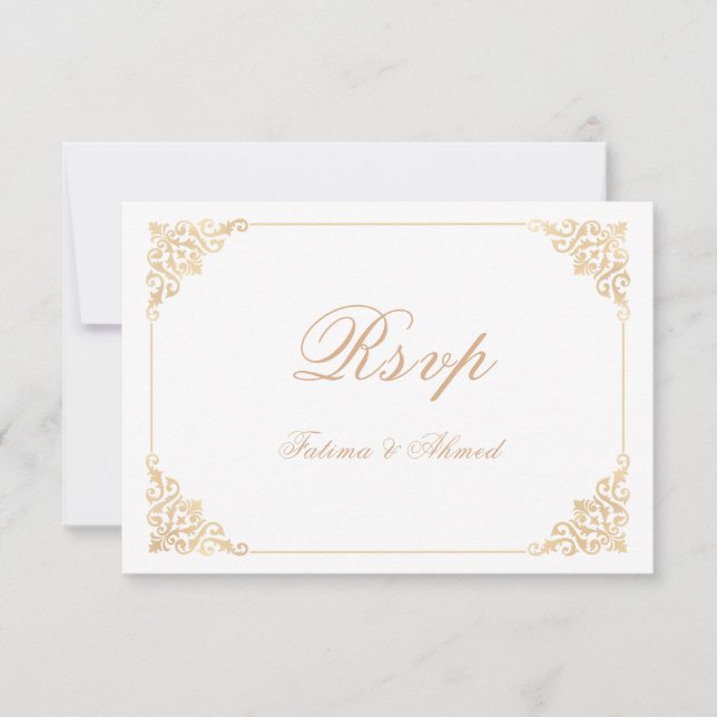 Carte RSVP de mariage musulman en or blanc (Devant)