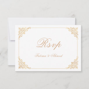 Carte RSVP de mariage musulman en or blanc