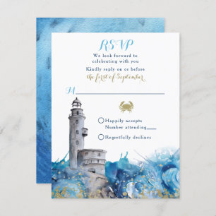 Carte RSVP de mariage Nautical Lighthouse Waves