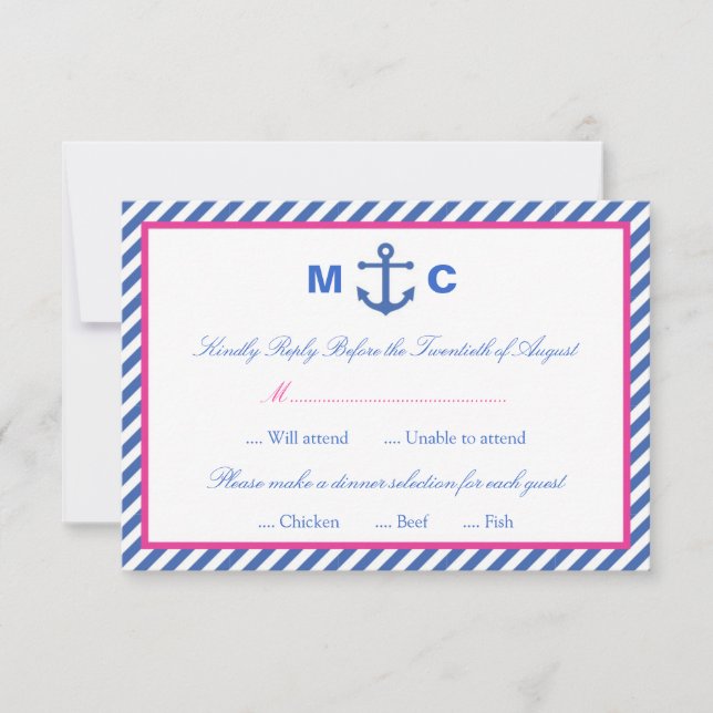 Carte RSVP de mariage nautique (Devant)