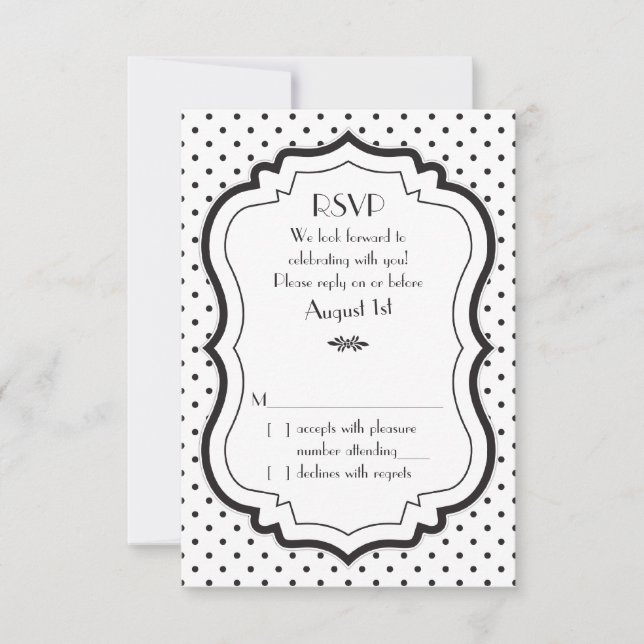 Carte RSVP de mariage noir blanc Pois des années 1 (Devant)