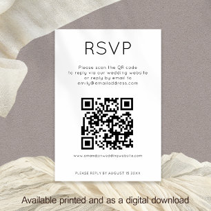 Carte RSVP de mariage noir blanc QR simple