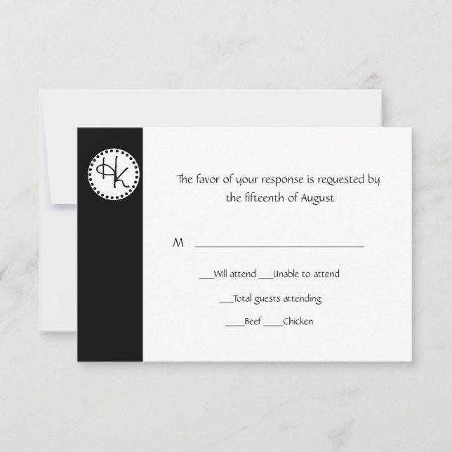 Carte RSVP de mariage noir et blanc élégant (Devant)