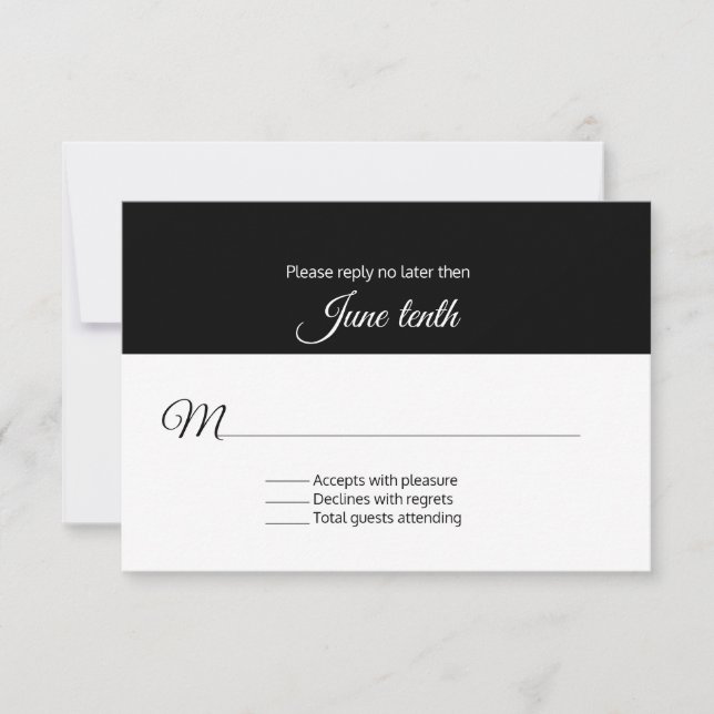 Carte RSVP de mariage noir et blanc élégant (Devant)