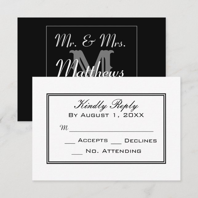 Carte RSVP de mariage noir et blanc minimale (Devant / Derrière)